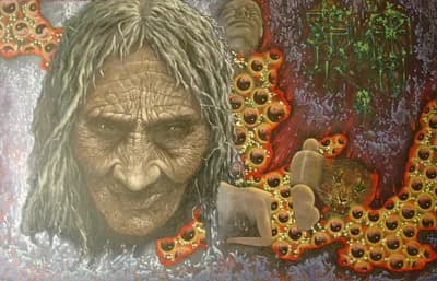 Aan de poort by Li-jia Fan